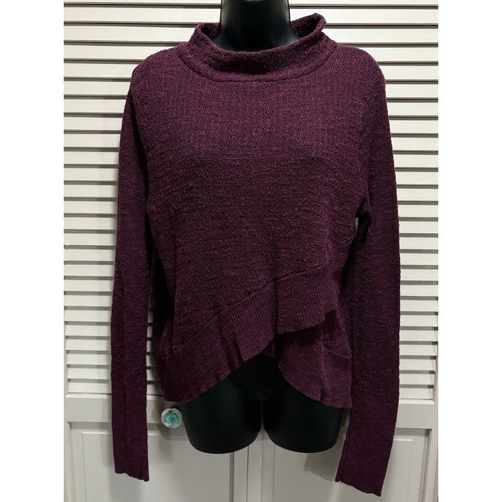 Free People Burgundy Knit‎ Sweater Long Sleeve Size Medium Wrap Un Even Hem